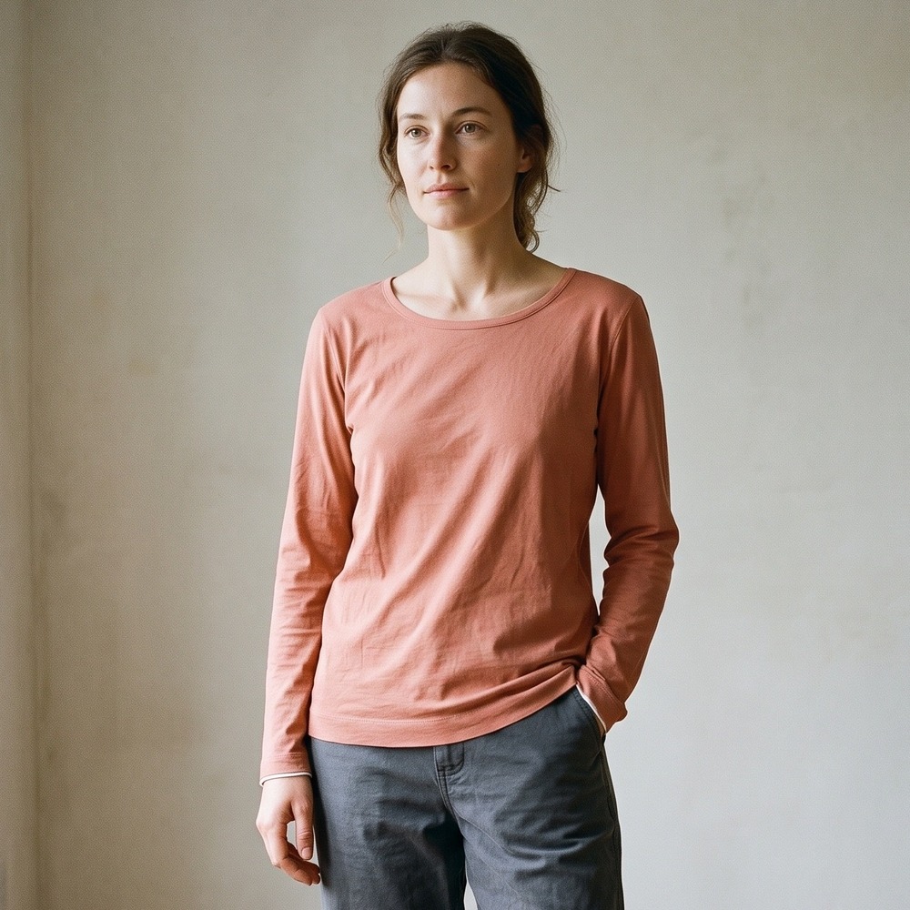 Margaret Howell Womens Top 10 Coral Scoop Neck Cotton Long Sleeve Minimalist